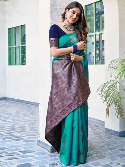 Regal Blue Banarasi Silk Blend Saree with Zari Detail