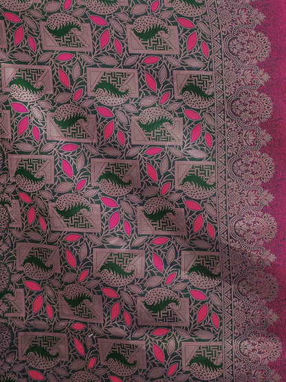 Premium Pink Jacquard Woven Silk Blend Saree with Contrast Border