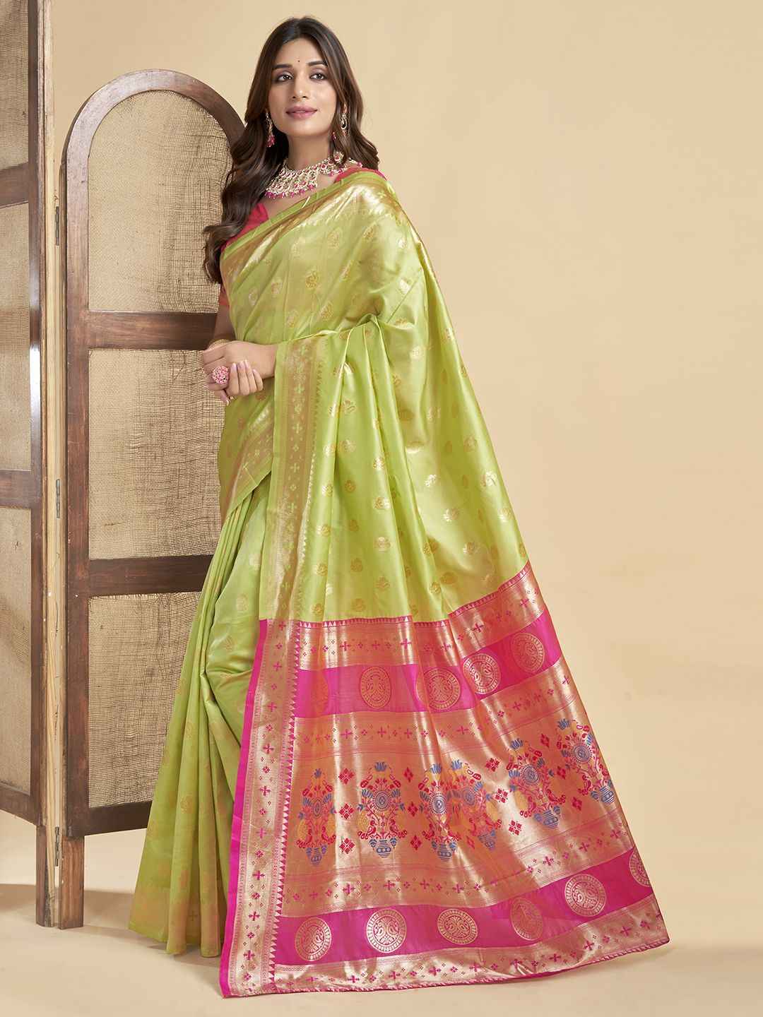 Green Banarasi Silk Saree with Golden Zari Weave