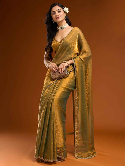 Premium Gold Embellished Silk Saree with Border Work