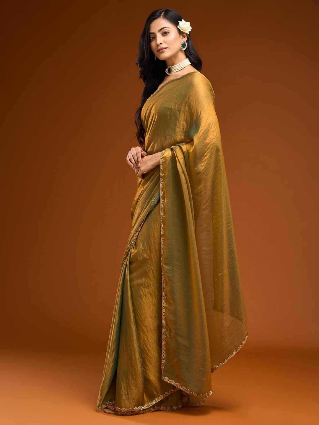 Premium Gold Embellished Silk Saree with Border Work
