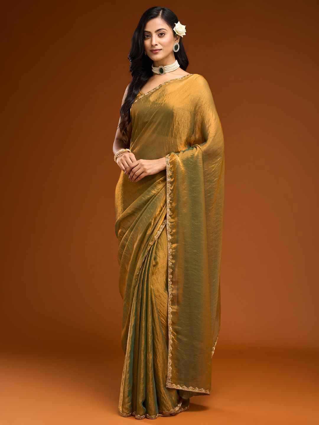 Premium Gold Embellished Silk Saree with Border Work
