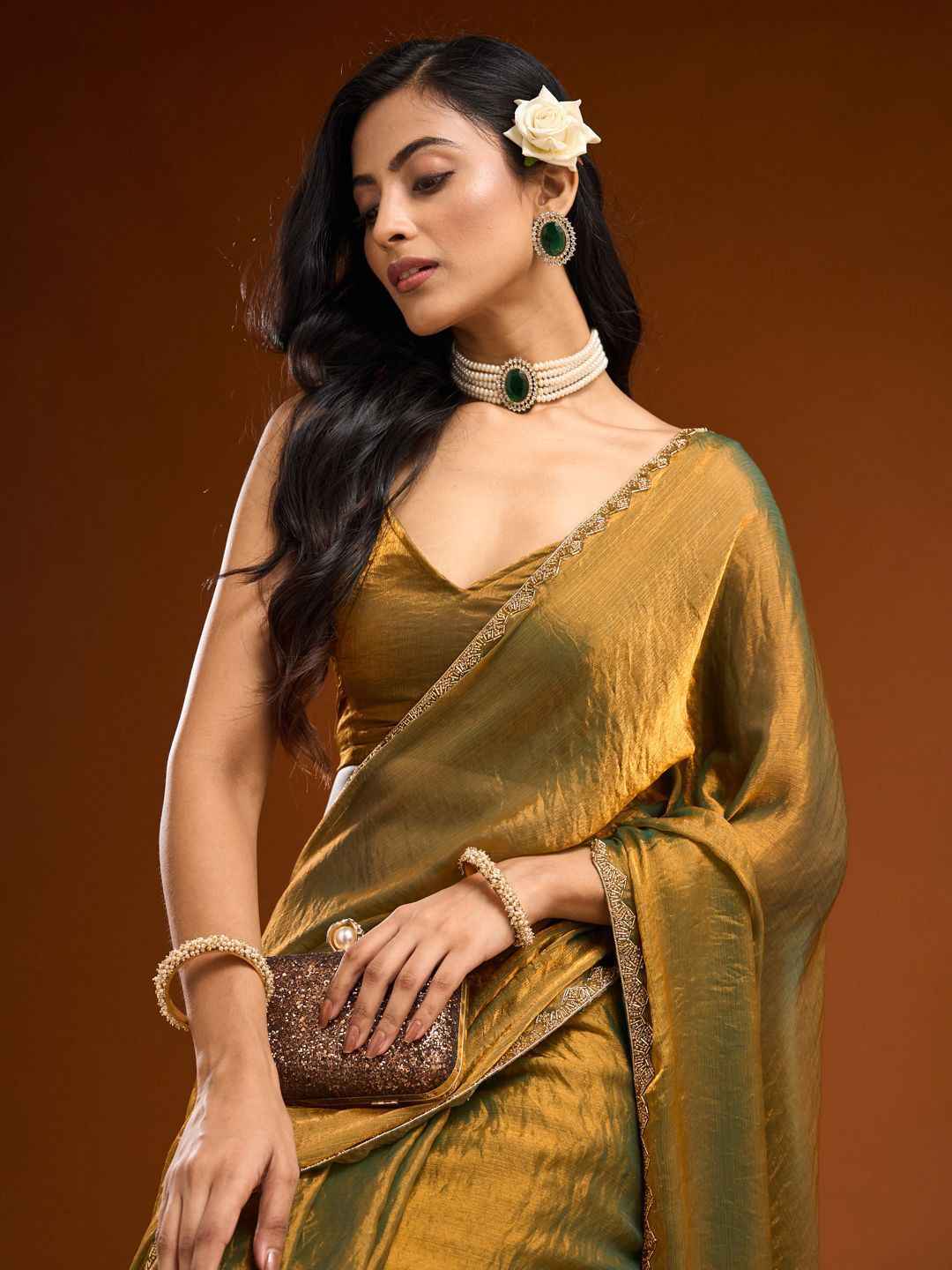 Premium Gold Embellished Silk Saree with Border Work