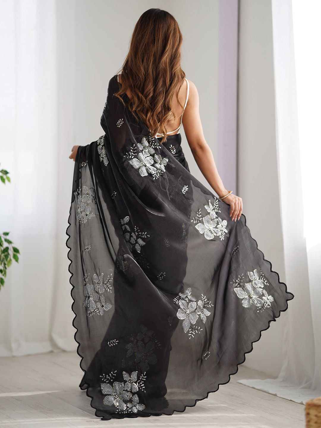 Midnight Sparkle Black Sequinned Organza Saree