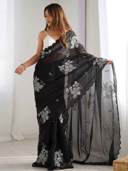 Midnight Sparkle Black Sequinned Organza Saree