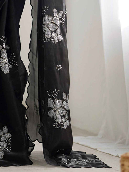 Midnight Sparkle Black Sequinned Organza Saree