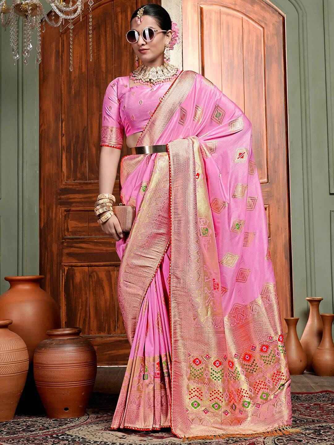 Pure Silk Banarasi Saree with Ethnic Zari Motifs - Luxurious Traditional Wear