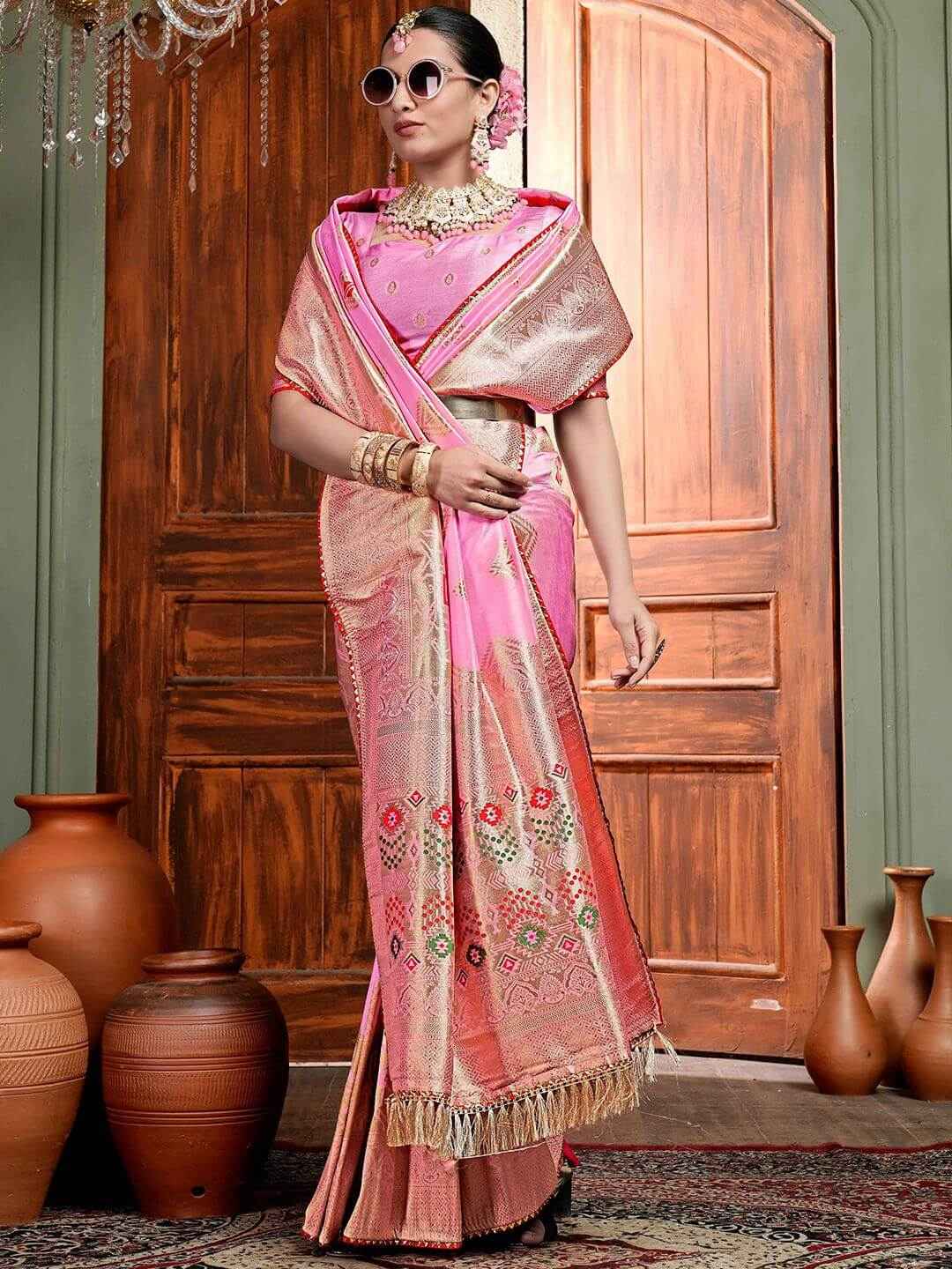 Pure Silk Banarasi Saree with Ethnic Zari Motifs - Luxurious Traditional Wear