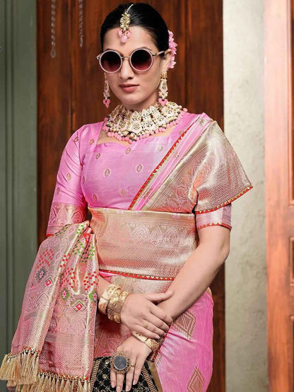 Pure Silk Banarasi Saree with Ethnic Zari Motifs - Luxurious Traditional Wear