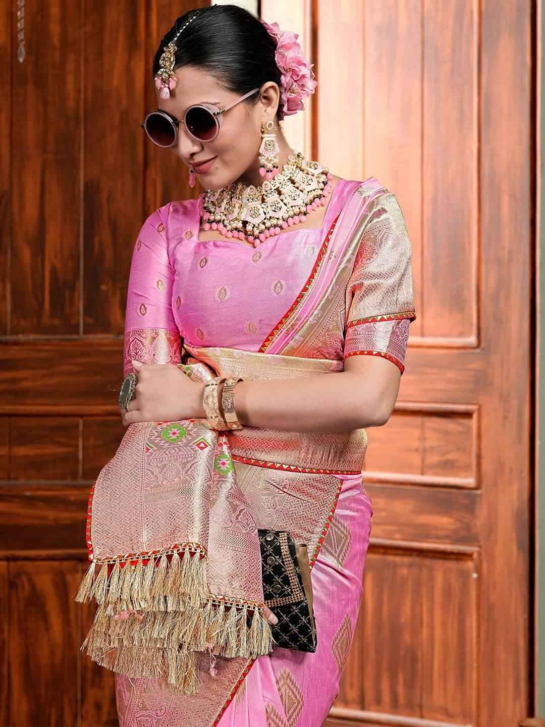 Pure Silk Banarasi Saree with Ethnic Zari Motifs - Luxurious Traditional Wear