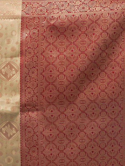 Elegant Beige & Brown Zari Woven Silk Blend Saree with Woven Border