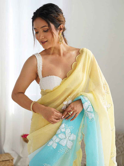 Sunset Breeze Ombre Sequinned Organza Saree