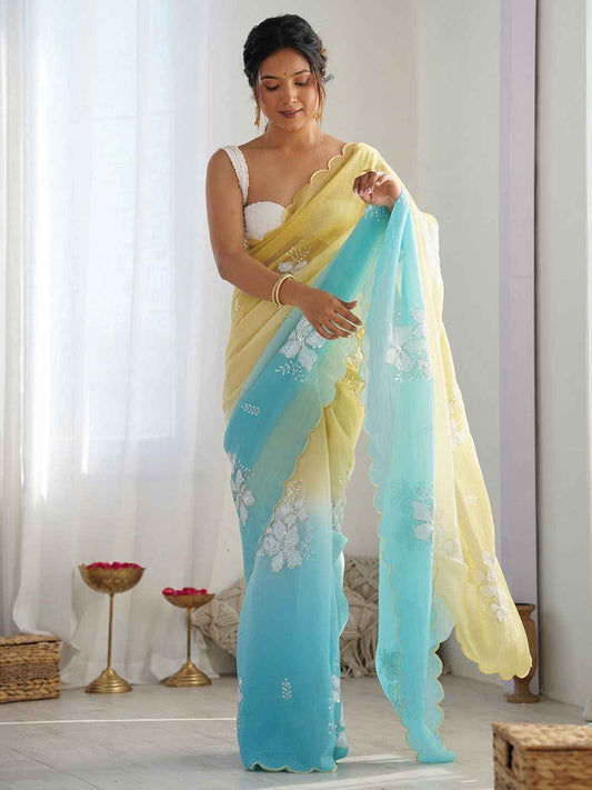 Sunset Breeze Ombre Sequinned Organza Saree