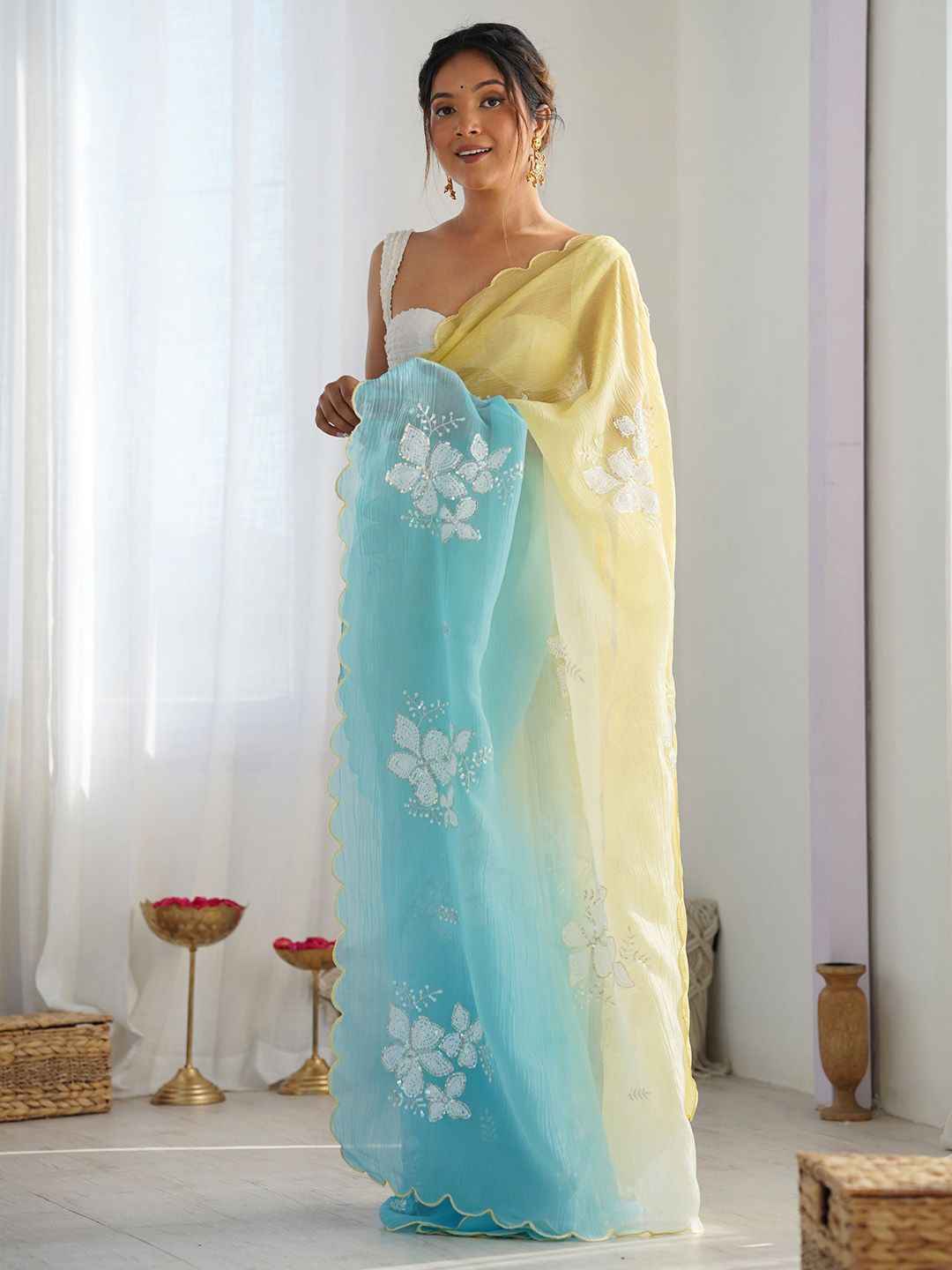 Sunset Breeze Ombre Sequinned Organza Saree