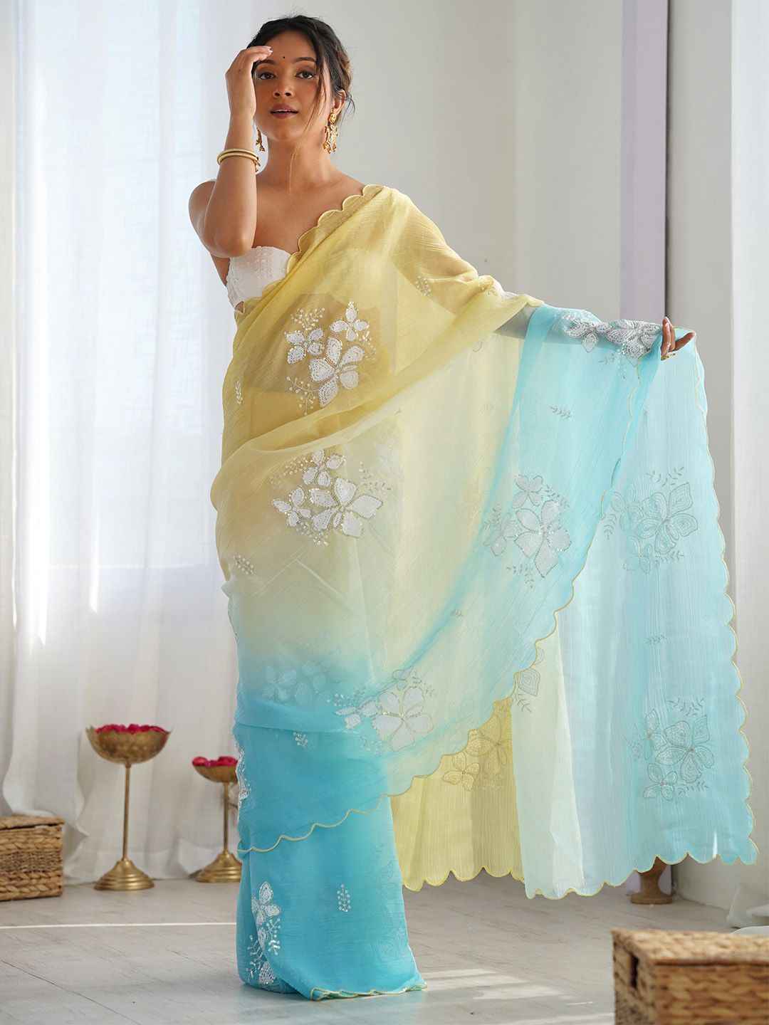 Sunset Breeze Ombre Sequinned Organza Saree