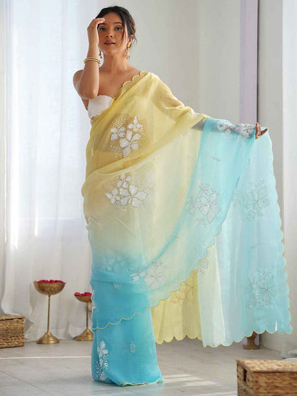 Sunset Breeze Ombre Sequinned Organza Saree