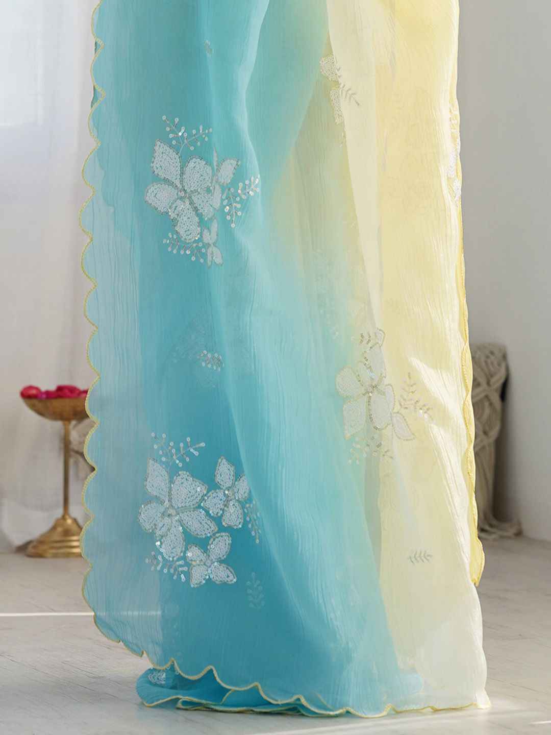 Sunset Breeze Ombre Sequinned Organza Saree