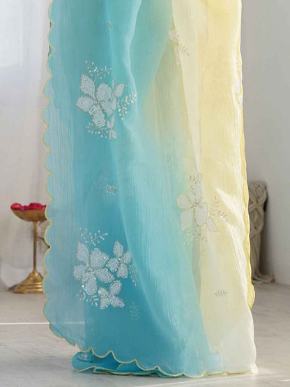 Sunset Breeze Ombre Sequinned Organza Saree