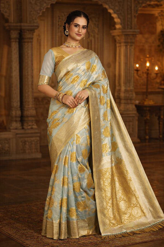 Premium Banarasi Silk Saree with Zari Work and Golden Zari Embroidery