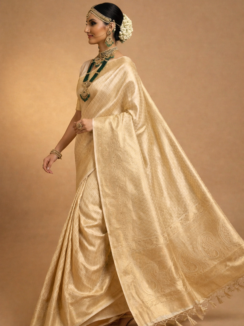 Maharani Cream Gold Silk Saree