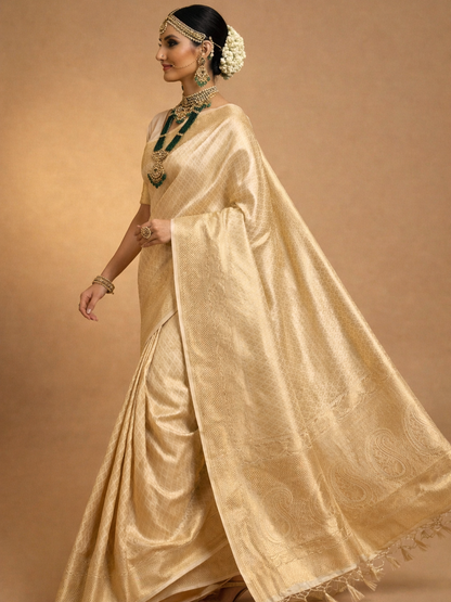 Maharani Cream Gold Silk Saree