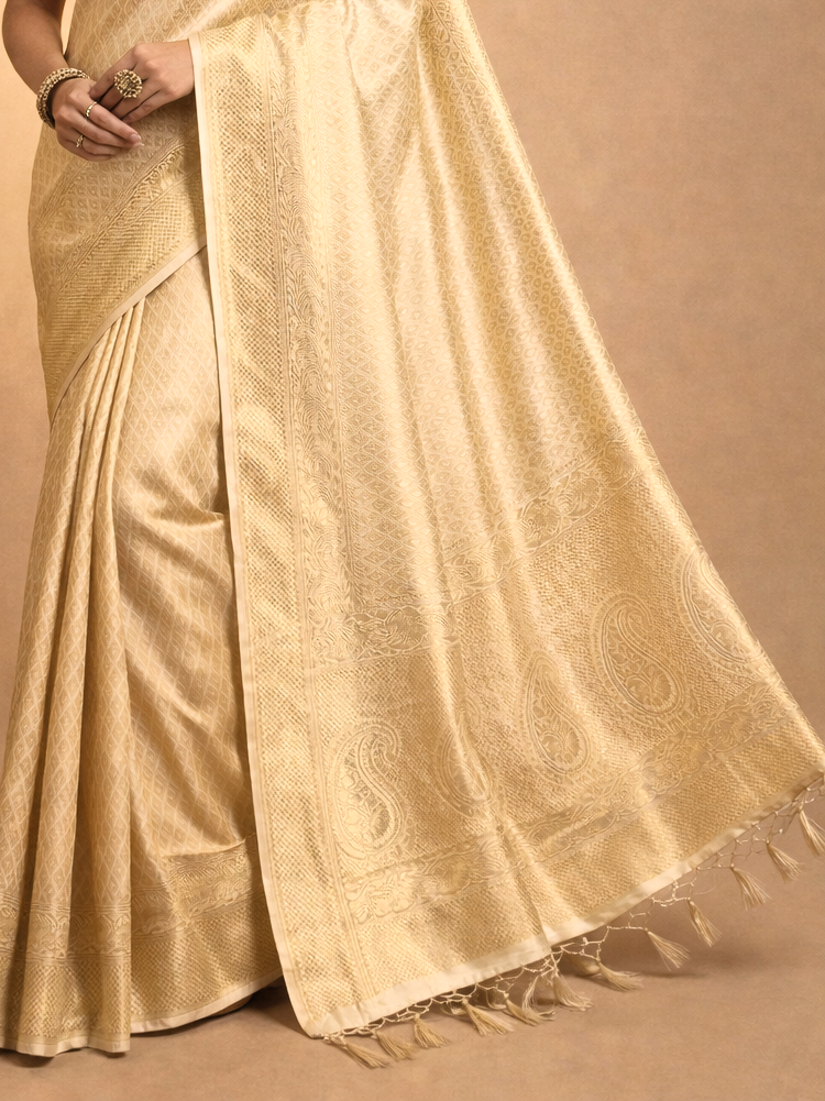 Maharani Cream Gold Silk Saree