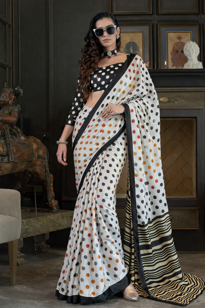 SAREEZE Élite Noir Dots Silk Saree