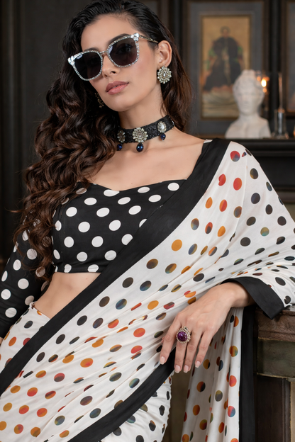 SAREEZE Élite Noir Dots Silk Saree