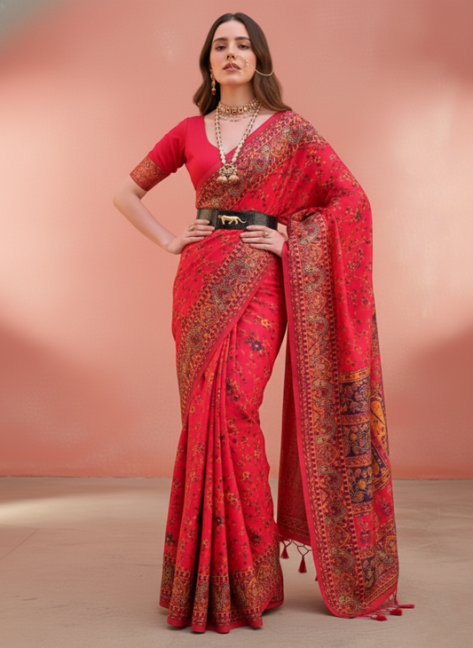 Rani Vasundhara Pure Pashmina – Heritage Crimson Heirloom Saree