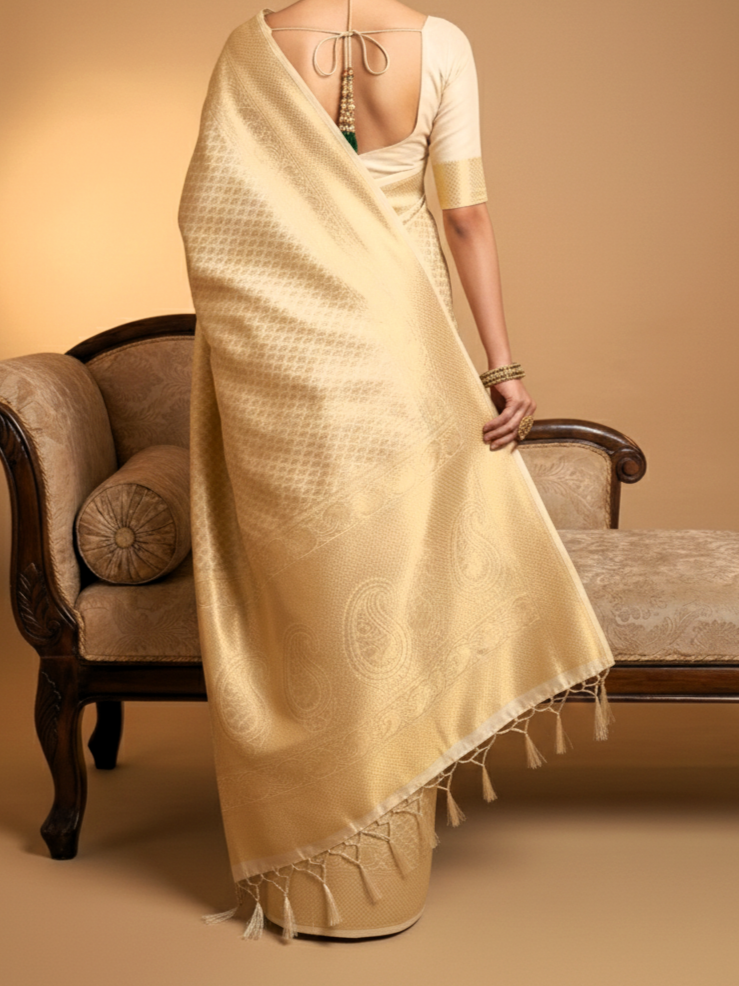 Maharani Cream Gold Silk Saree