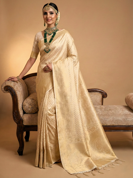 Maharani Cream Gold Silk Saree
