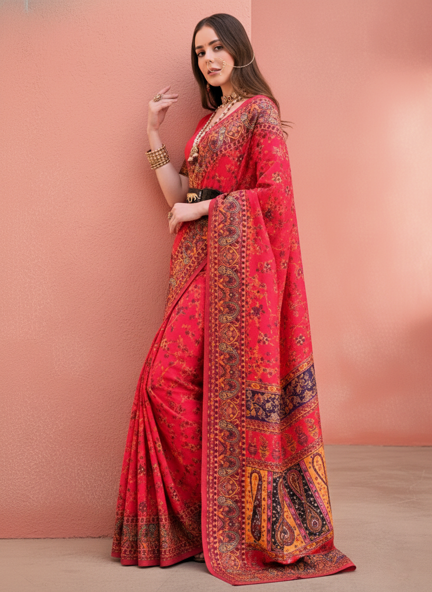 Rani Vasundhara Pure Pashmina – Heritage Crimson Heirloom Saree