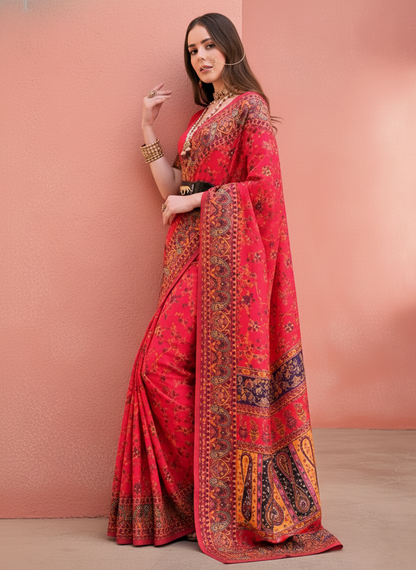 Rani Vasundhara Pure Pashmina – Heritage Crimson Heirloom Saree