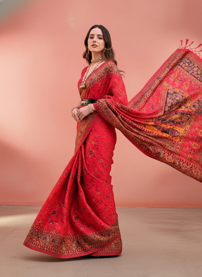 Rani Vasundhara Pure Pashmina – Heritage Crimson Heirloom Saree