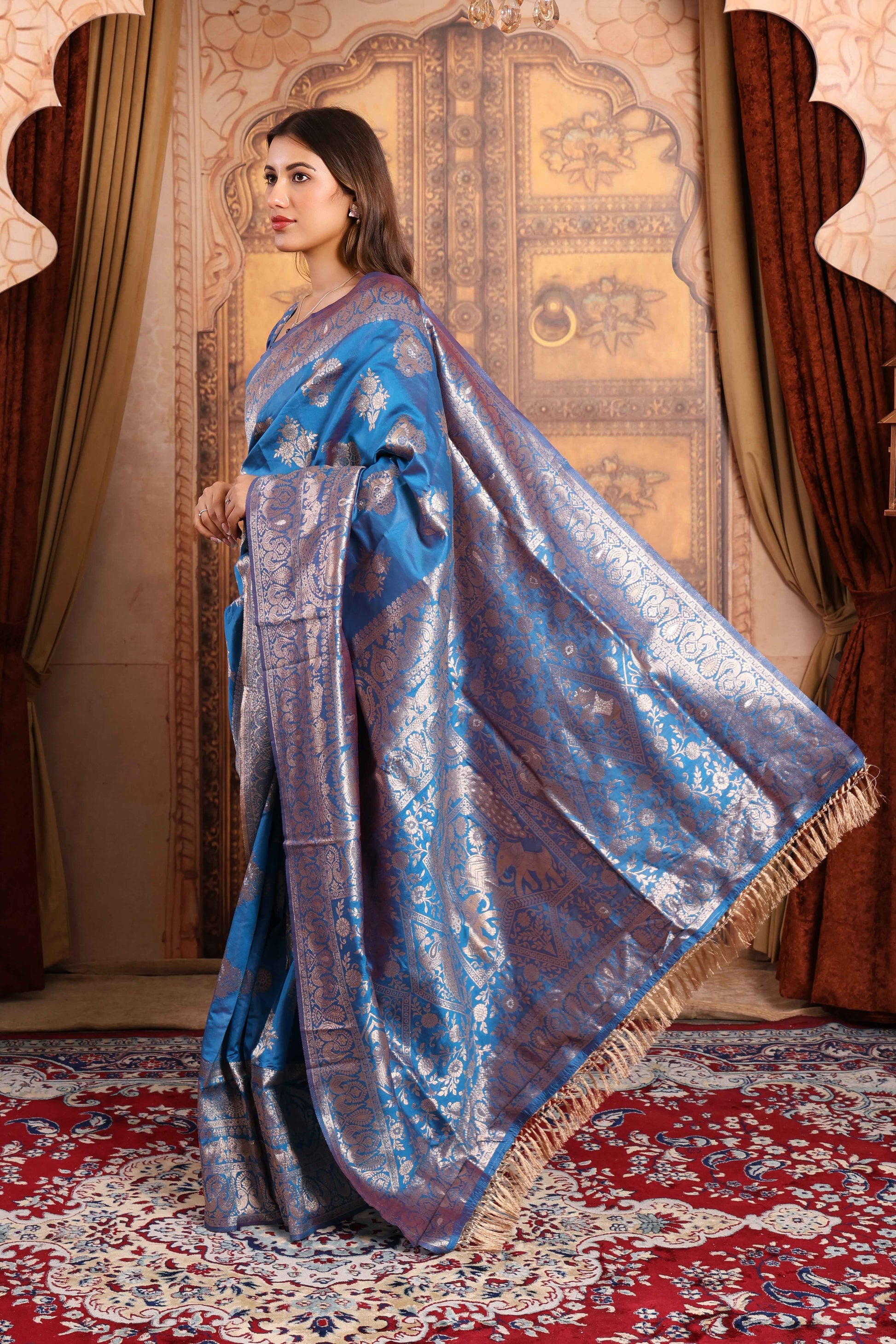 Royal Blue Banarasi Katan Silk Saree with Silver Zari