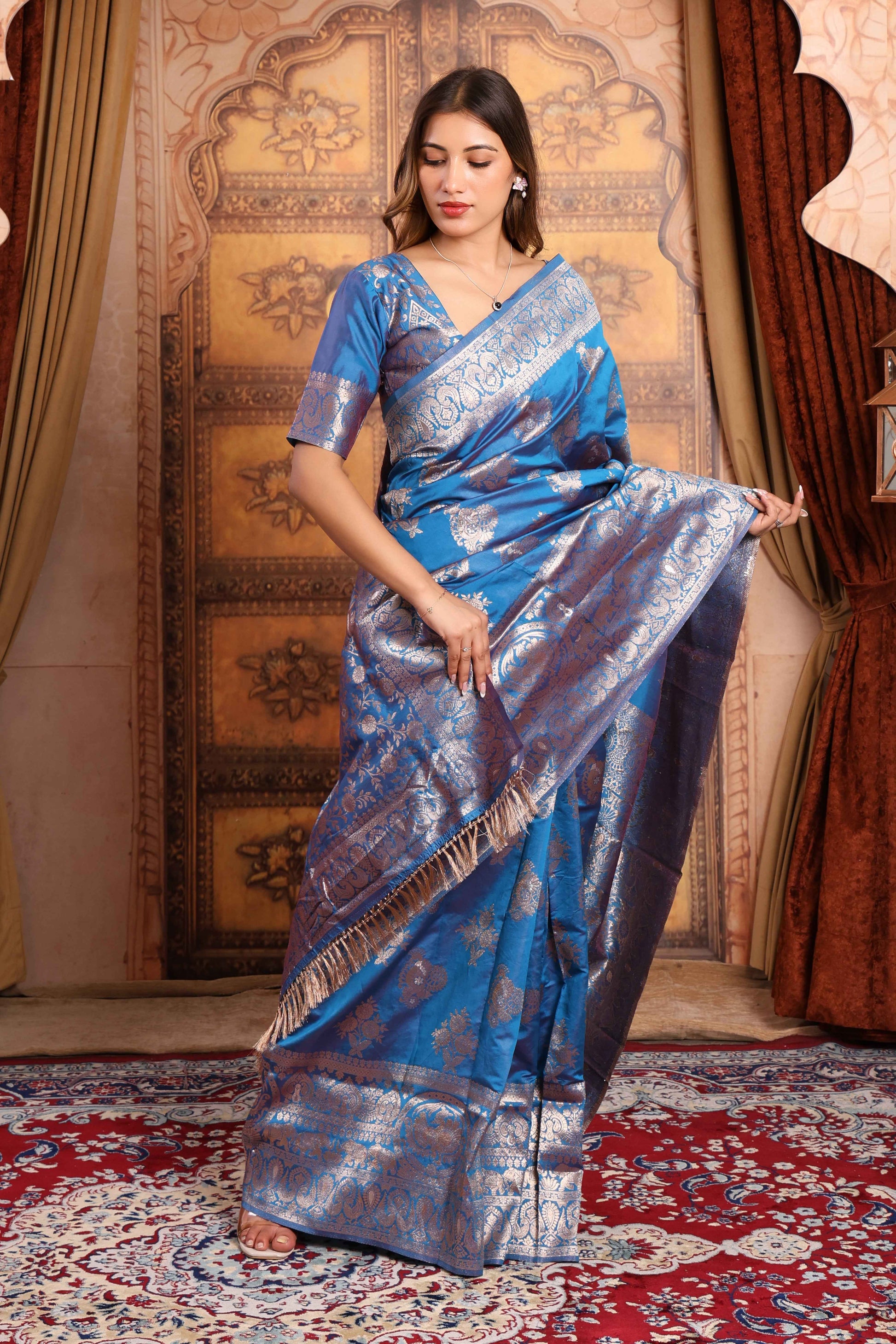 Royal Blue Banarasi Katan Silk Saree with Silver Zari