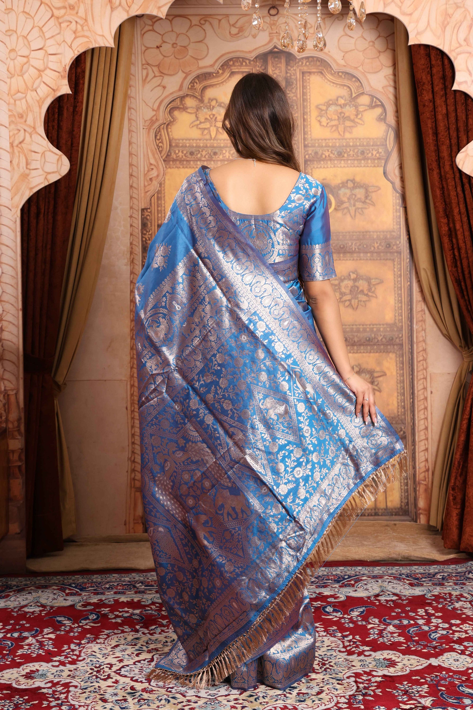 Royal Blue Banarasi Katan Silk Saree with Silver Zari