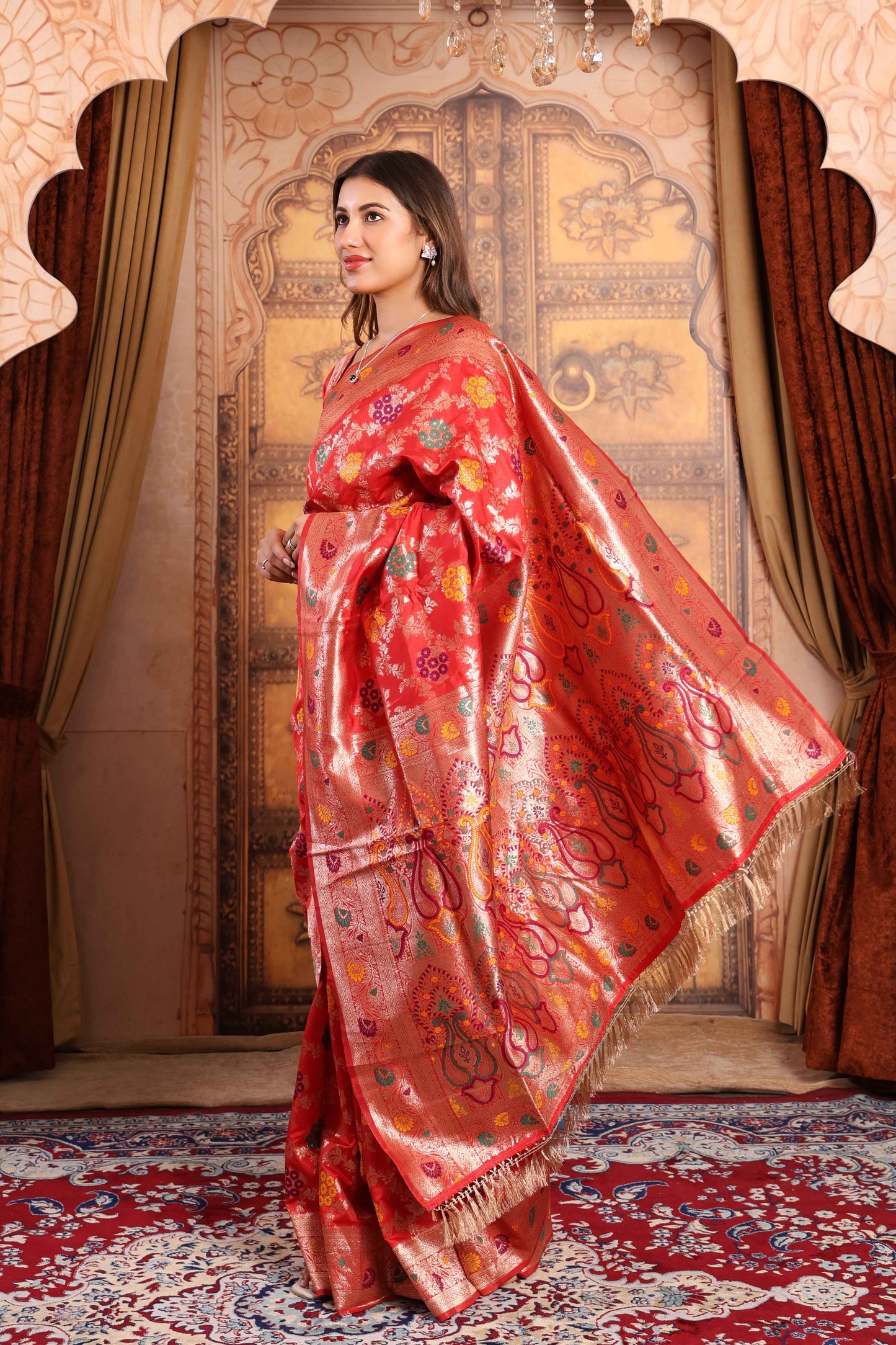 Red Blossom Banarasi Silk Saree
