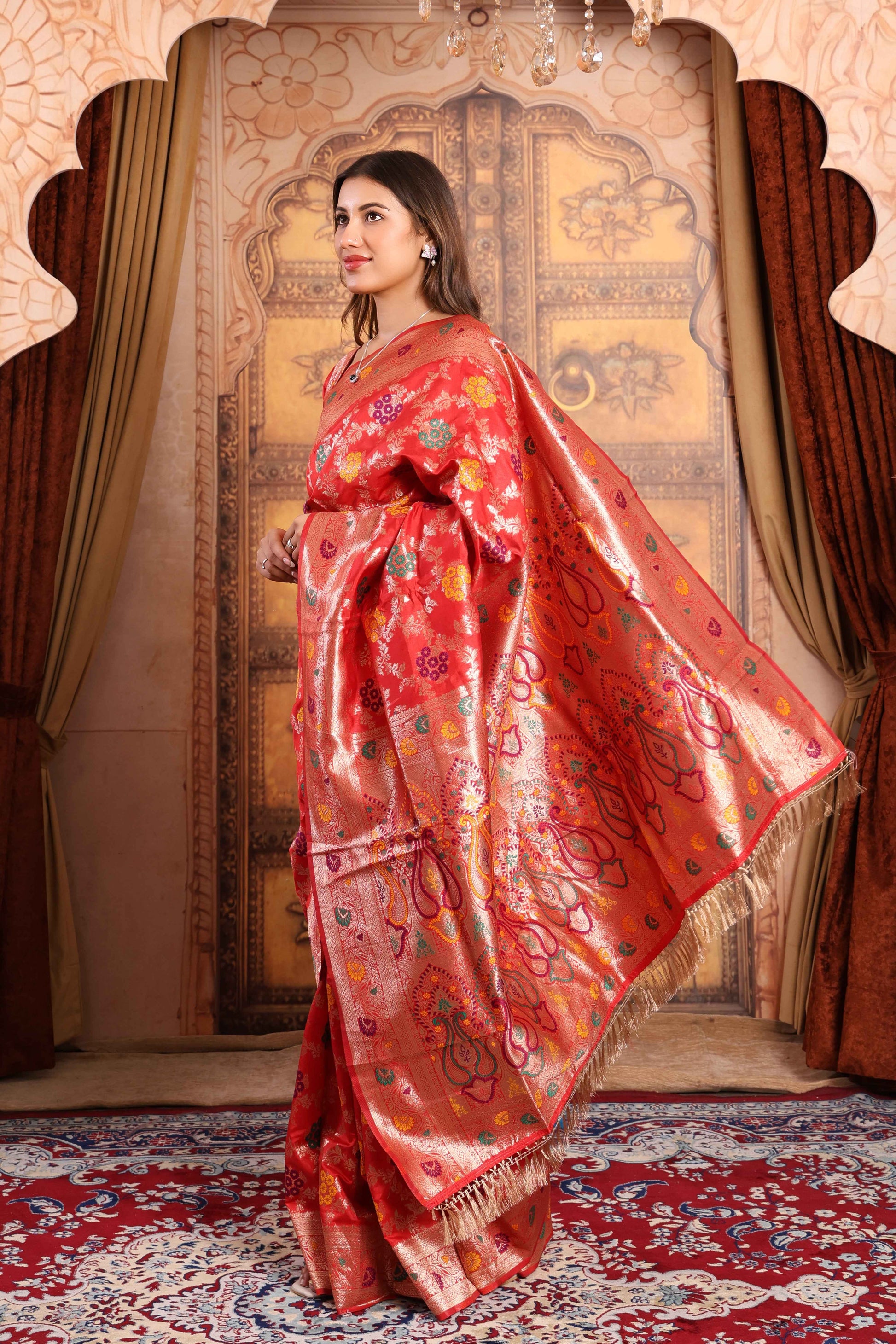 Red Blossom Banarasi Silk Saree