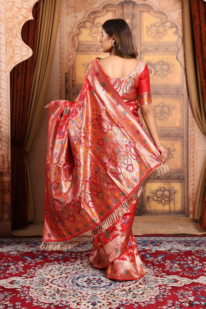 Red Blossom Banarasi Silk Saree