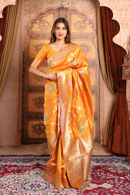 Handwoven Golden Yellow Kanjivaram Silk Saree