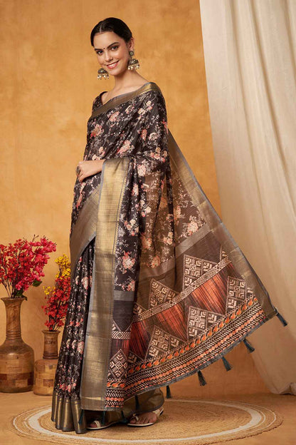 Black Bloom Premium Banarasi Silk Saree