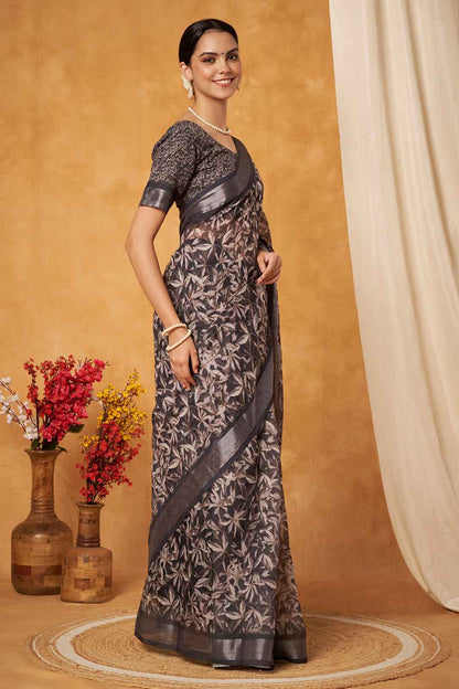 Black Pearl Floral Print Saree