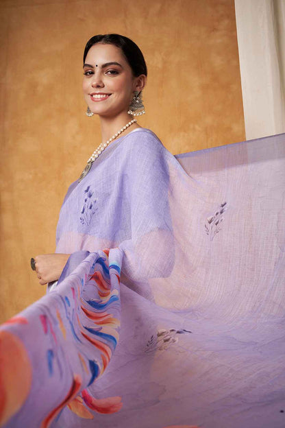 Burgundy Elegance Linen Border Saree