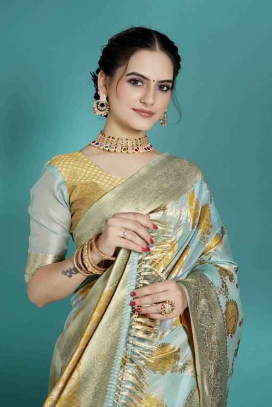 Premium Banarasi Silk Saree with Zari Work and Golden Zari Embroidery
