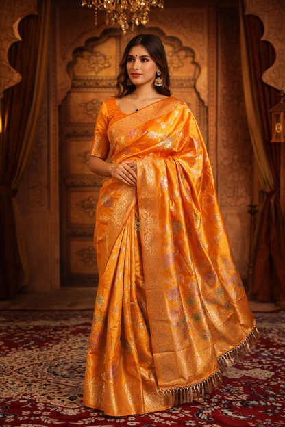 Handwoven Golden Yellow Kanjivaram Silk Saree