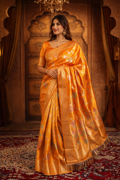Handwoven Golden Yellow Kanjivaram Silk Saree