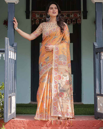 Mustard Yellow Handloom Saree with Tassels