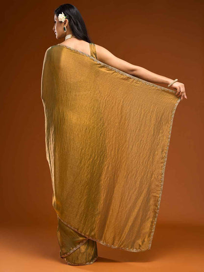 Premium Gold Embellished Silk Saree with Border Work