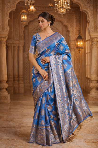 Royal Blue Banarasi Katan Silk Saree with Silver Zari